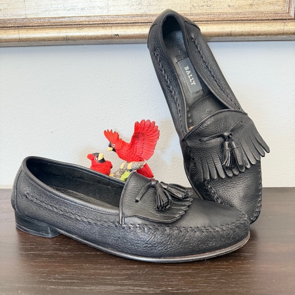 Bally Hilo Made in Italy Black Tassel Loafers 10.5 US Genuine LeatherVTG